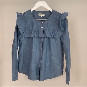Madewell Chambray Ruffle Button Down Shirt, Small